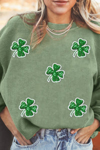 Hazel Blues® |  Sequin Lucky Clover Round Neck Long Sleeve Sweatshirt