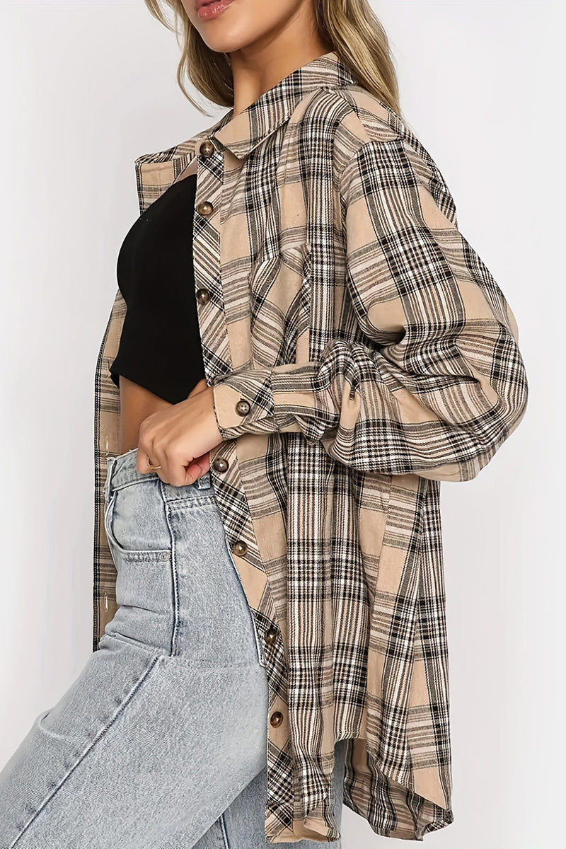 Hazel Blues® |  Plaid Collared Neck Long Sleeve Shirt