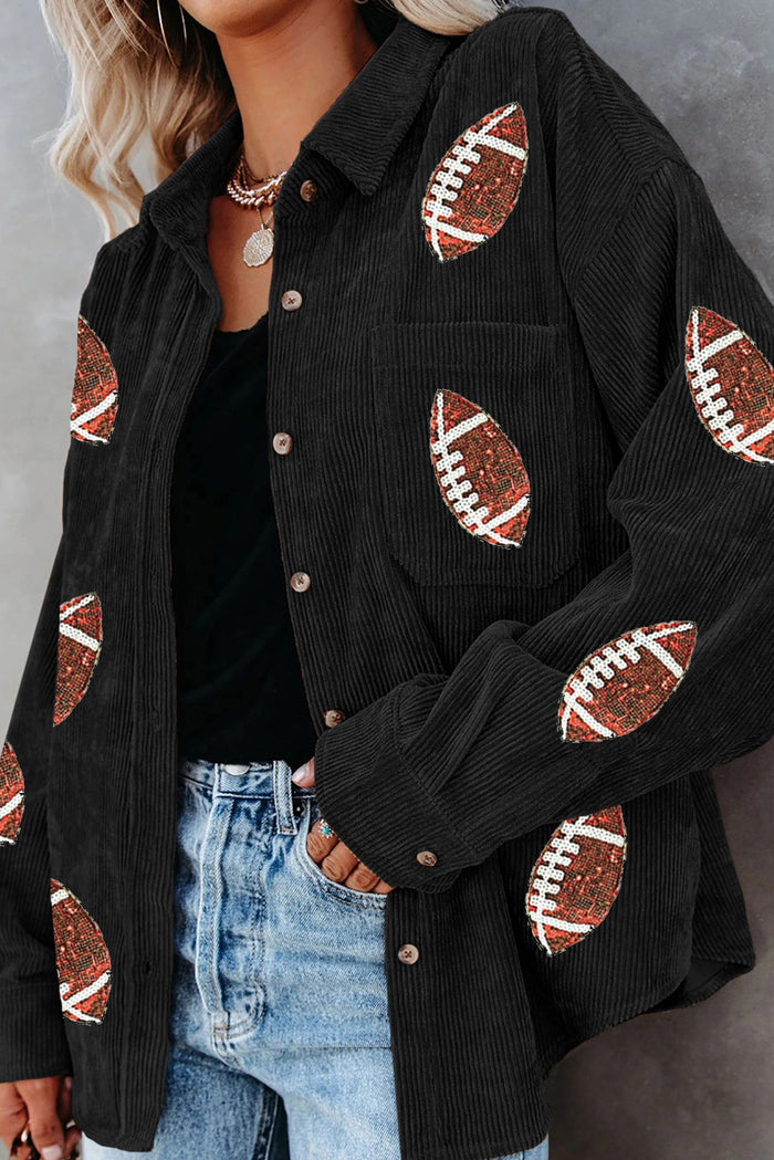 Hazel Blues® |  Sequin Football Button Up Long Sleeve Jacket