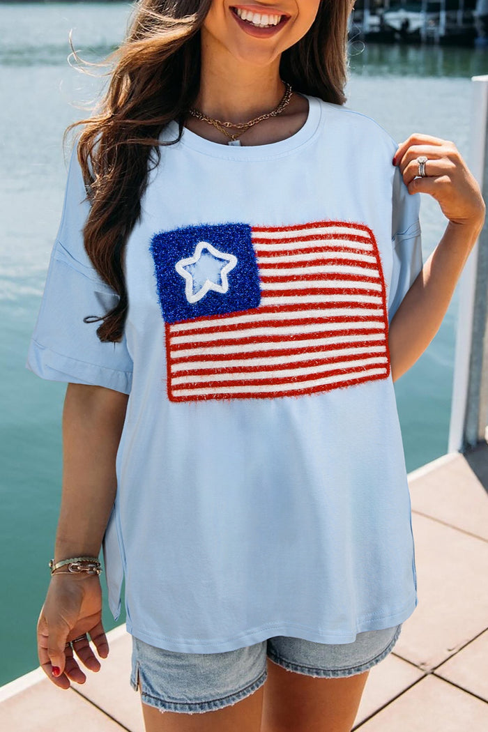 Hazel Blues® |  US Flag Round Neck Short Sleeve T-Shirt