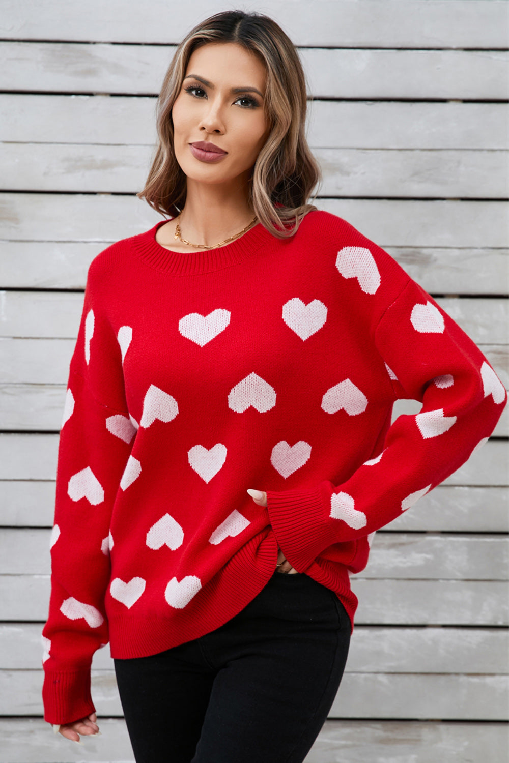 Hazel Blues® |  Angel Wings Heart Round Neck Long Sleeve Sweater