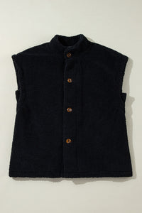 Hazel Blues® |  Fuzzy Mock Neck Button Up Vest Coat