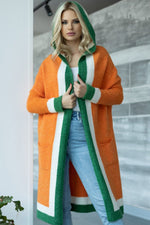 Hazel Blues® |  Pocketed Contrast Long Sleeve Hooded Cardigan