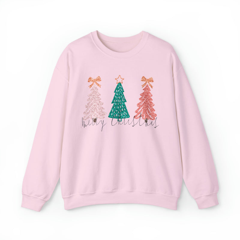 Hazel Blues® |  Christmas Trees Faux Glitter Graphic Sweatshirt