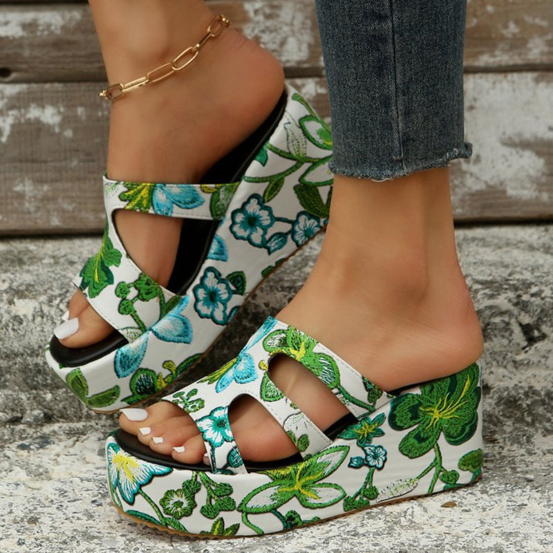 Hazel Blues® |  Cutout Floral Peep Toe Sandals