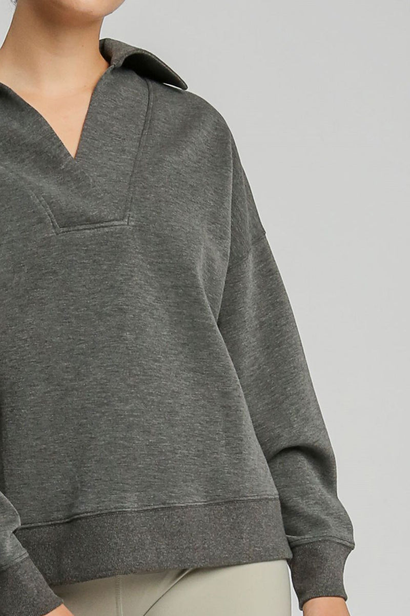 Hazel Blues® |  Umgee Johnny Collar Dropped Shoulder Sweatshirt