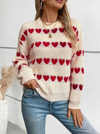 Hazel Blues® |  Heart Round Neck Dropped Shoulder Sweater