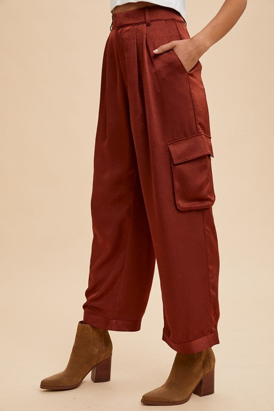 Hazel Blues® |  Annie Wear Wide Leg Cargo Satin Pants