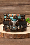 Hazel Blues® |  Chestnut 6 Piece Western Bull Skull Turquoise Beading Bracelet