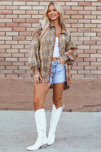 Hazel Blues® |  Plaid Snap Down Dropped Shoulder Shacket