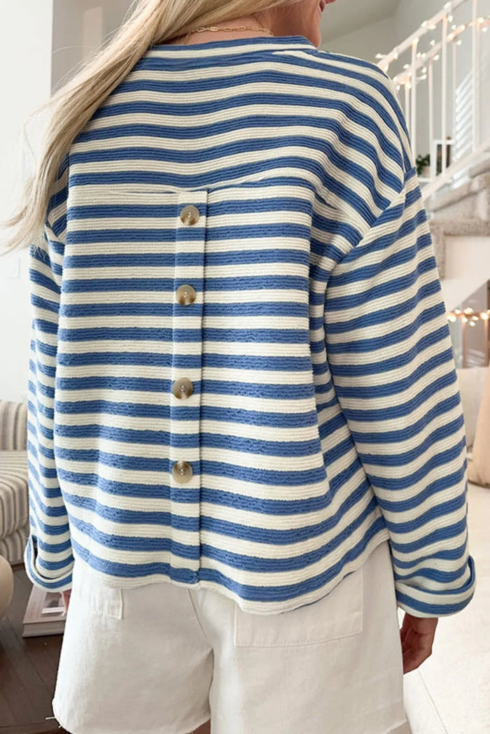 Hazel Blues® |  Striped Notched Long Sleeve Top