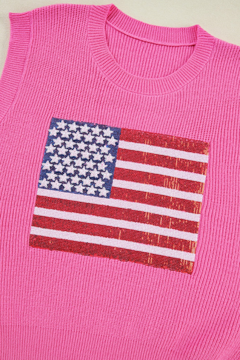 Hazel Blues® |  Sequin US Flag Round Neck Sweater Vest