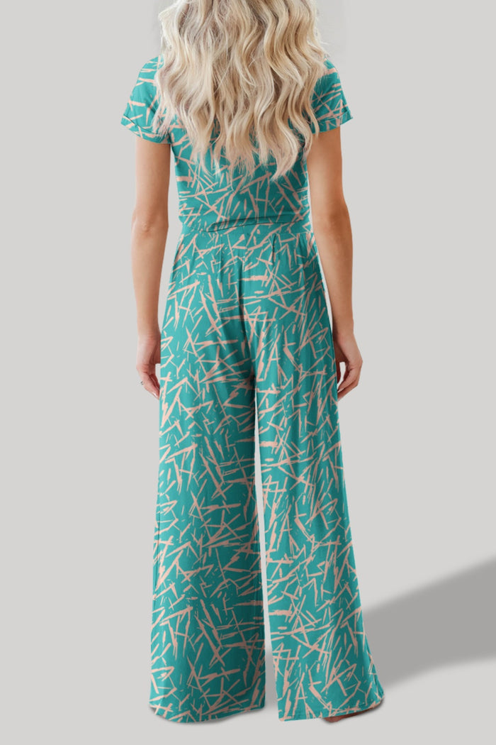 Hazel Blues® |  Printed Round Neck Short Sleeve Top and Pants Set