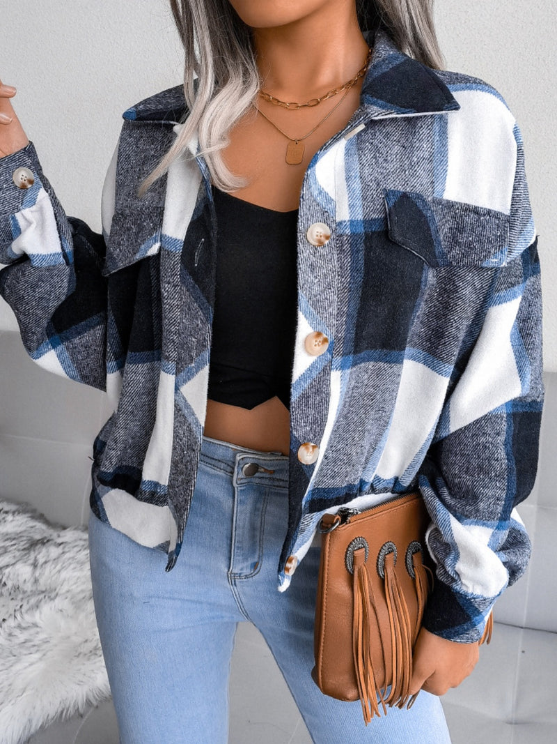 Hazel Blues® |  Plaid Collared Neck Long Sleeve Jacket