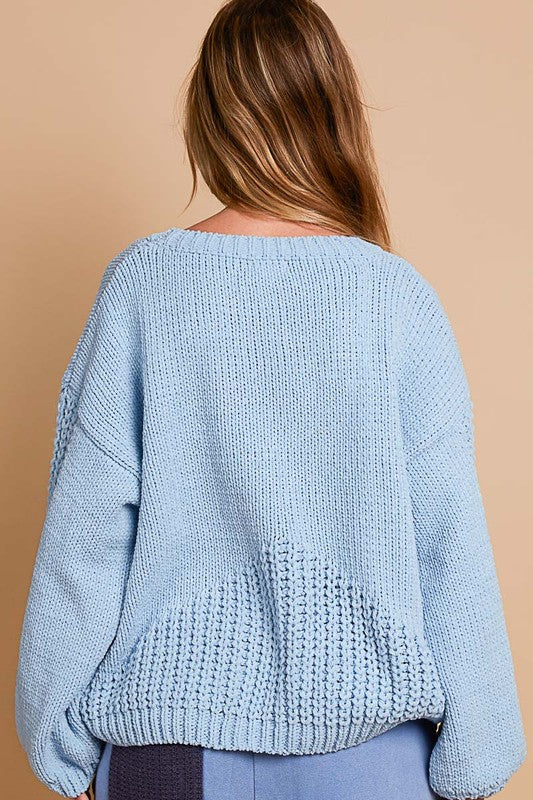 Hazel Blues® |  POL Crochet Flower Round Neck Dropped Shoulder Sweater