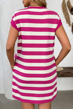 Hazel Blues® |  Contrast Striped Round Neck Short Sleeve Mini Dress