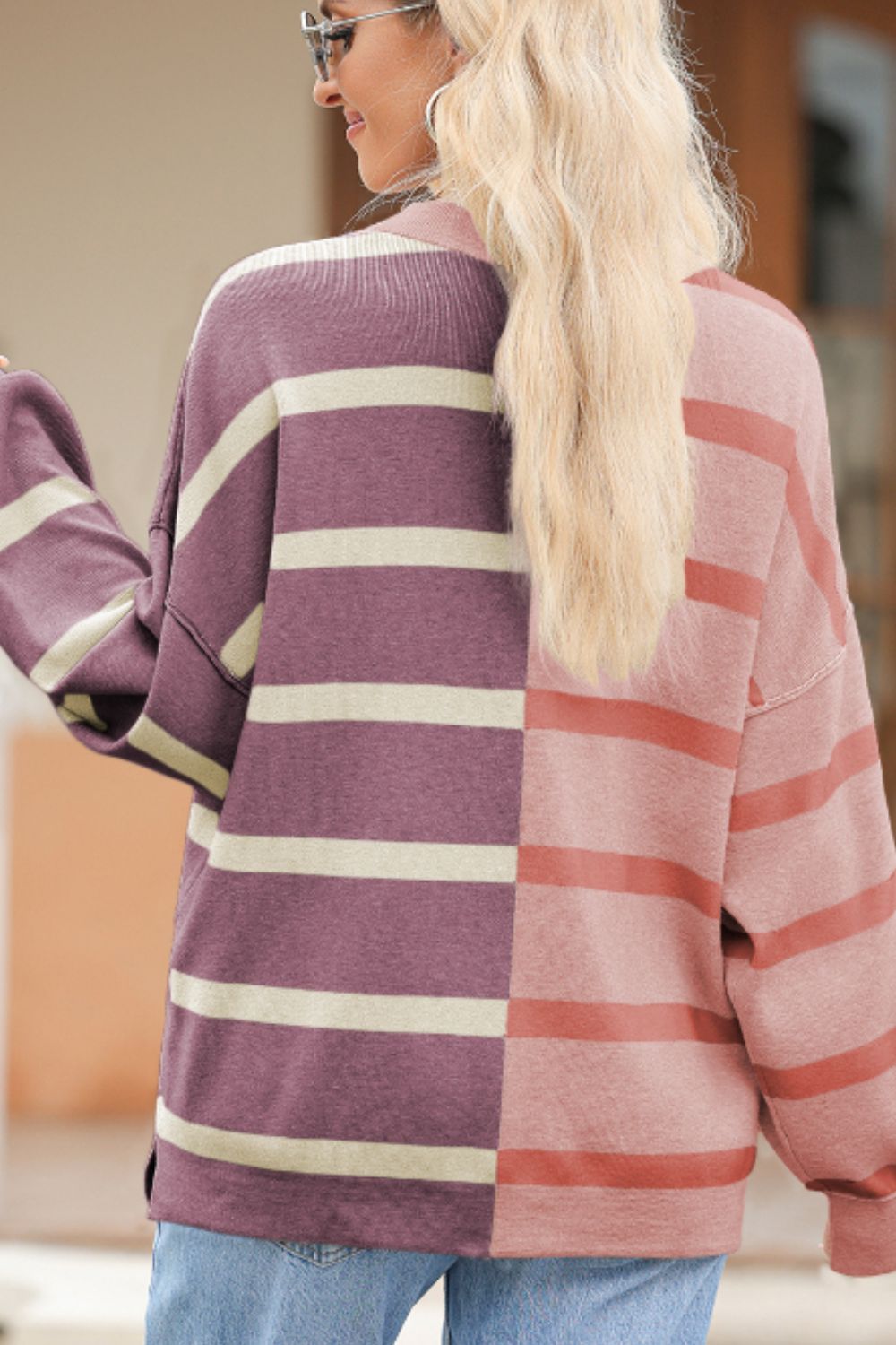 Hazel Blues® |  Contrast Striped Long Sleeve Sweatshirt