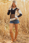 Hazel Blues® |  Multicolour Color Block Cable Knit Sleeve Buttons Collared Sweater