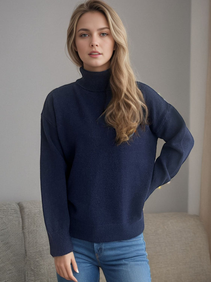 Hazel Blues® |  Turtleneck Dropped Shoulder Long Sleeve Sweater