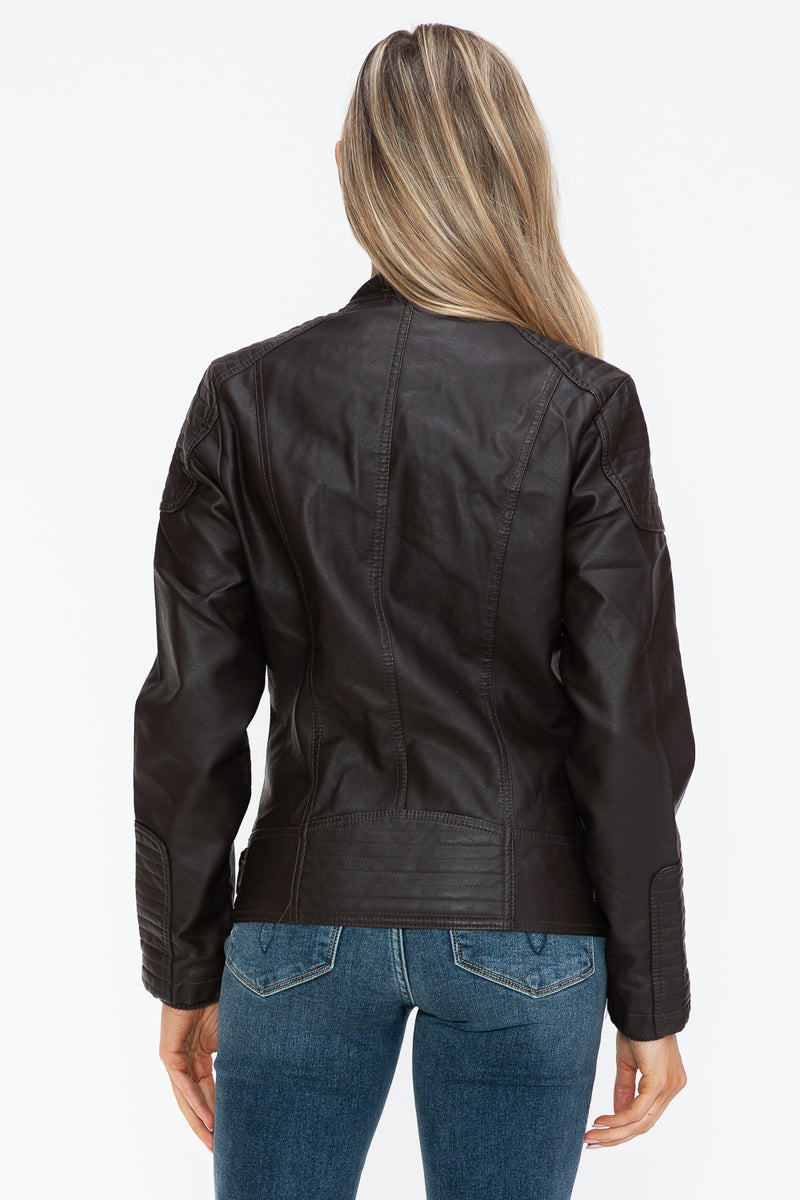 Hazel Blues® |  Snobbish Faux Leather Biker Jacket with Side Zip Pockets