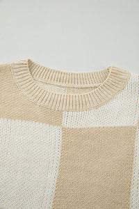 Hazel Blues® |  Checkered Round Neck Drop Shoulder Sweater