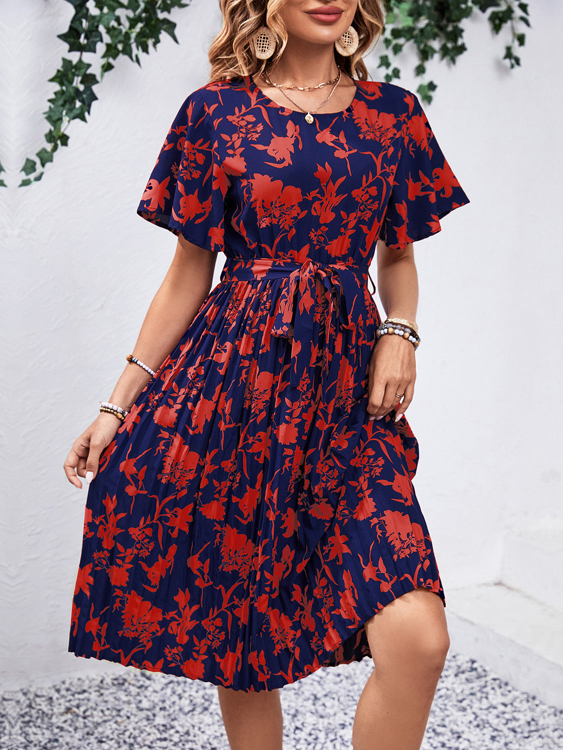 Hazel Blues® |  Printed Round Neck Short Sleeve Dress