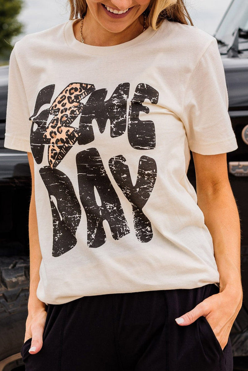 Hazel Blues® |  Khaki Game Day Football Season Leopard Lightning T Shirt