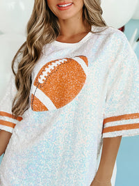 Hazel Blues® |  Sequin Football Round Neck Half Sleeve Oversize Top