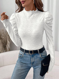 Hazel Blues® |  Eyelet Mock Neck Long Sleeve Top