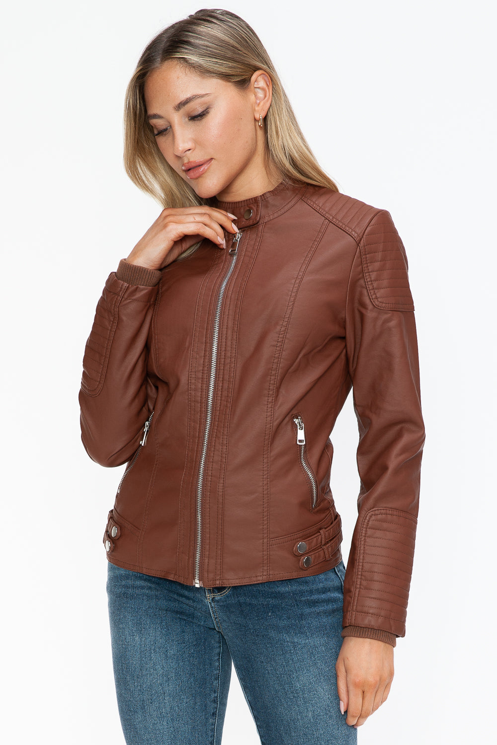 Hazel Blues® |  Snobbish Faux Leather Biker Jacket with Side Zip Pockets