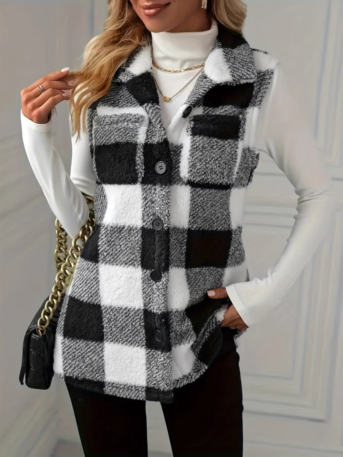 Hazel Blues® |  Plaid Button Up Vest Coat