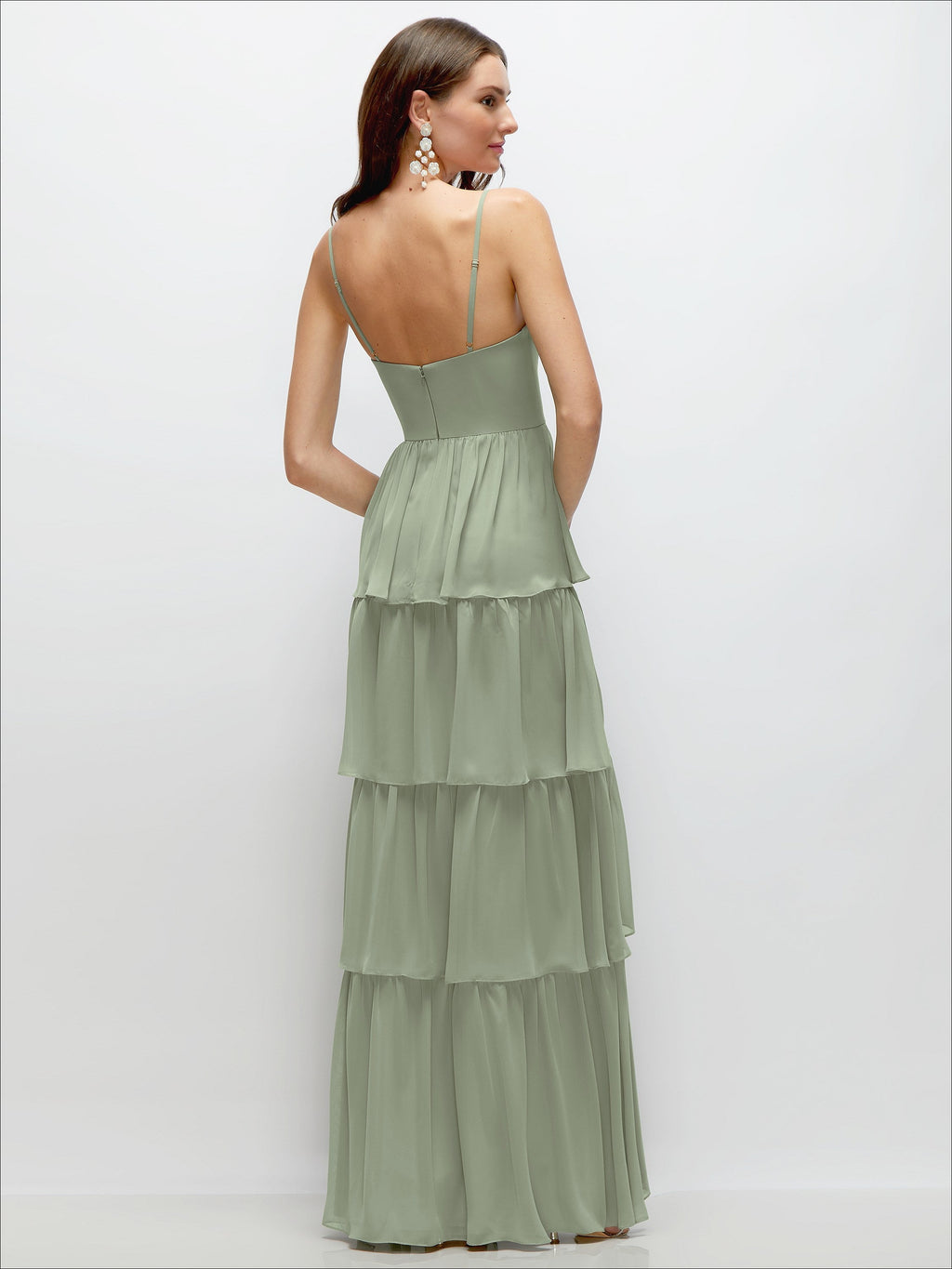 Bustier-Style Chiffon Tiered Ruffle Maxi Dress with Adjustable Straps