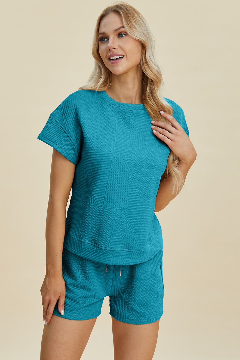 Hazel Blues® |  Double Take Texture Short Sleeve Top and Shorts Set