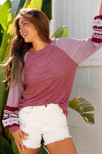 Hazel Blues® |  Black Contrast Print Striped Raglan Long Sleeve Loose Top
