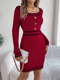 Hazel Blues® |  Contrast Trim Long Sleeve Sweater Dress