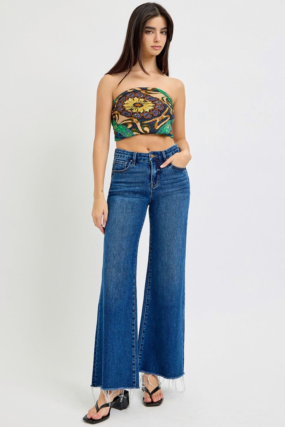 Hazel Blues® |  RISEN Tummy Control High Rise Wide Leg Jeans