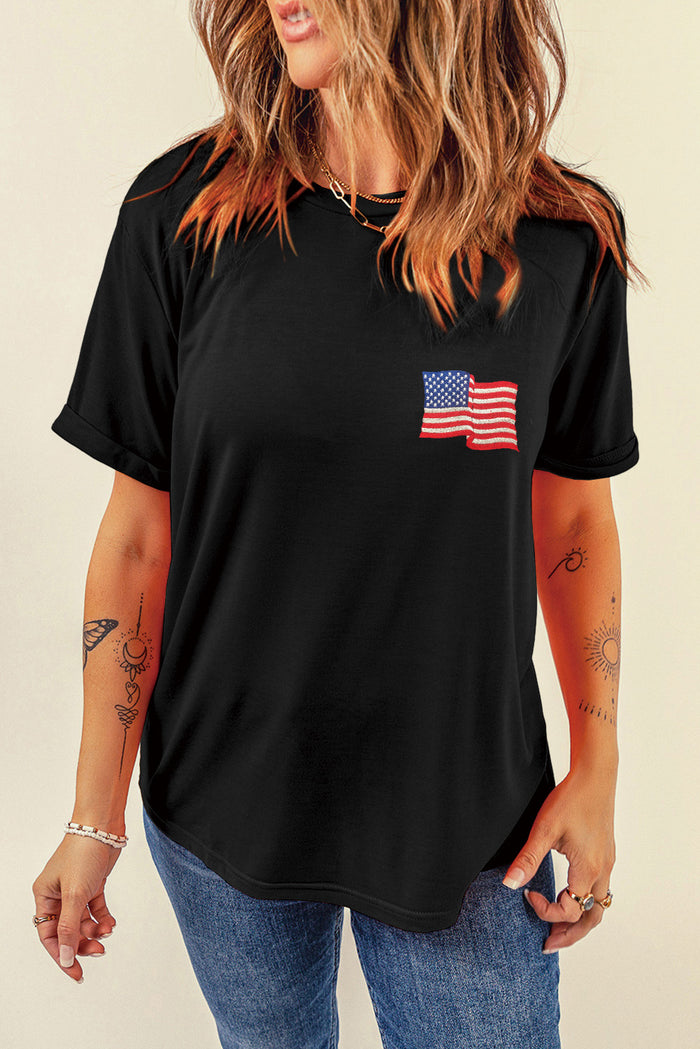 Hazel Blues® |  US Flag Round Neck Short Sleeve T-Shirt