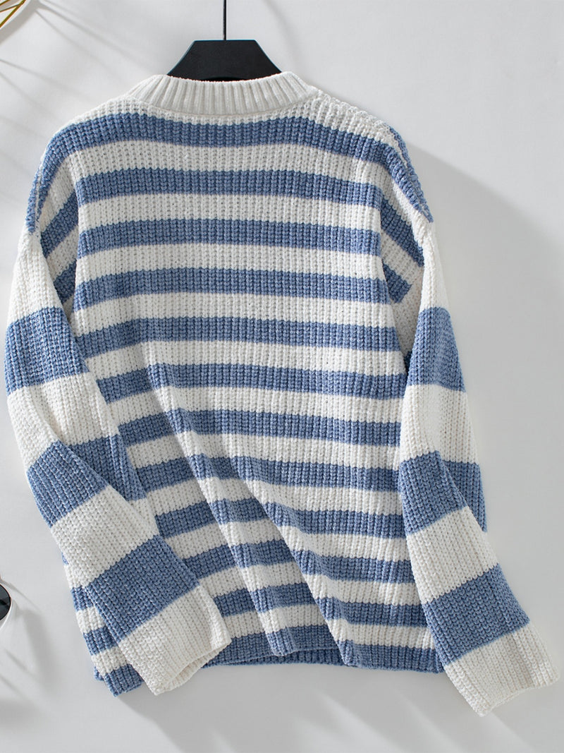 Hazel Blues® |  Striped Round Neck Long Sleeve Sweater