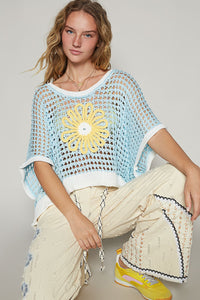 Hazel Blues® |  POL Hollow Out Flower Half Sleeve Knit Cover Up