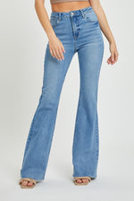 Hazel Blues® |  RISEN High Rise Raw Cut Hem Bootcut Jeans