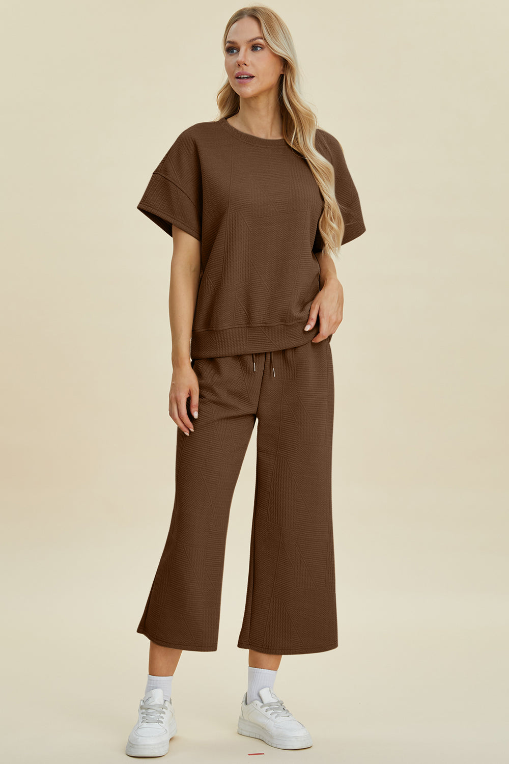 Hazel Blues® |  Double Take Texture Round Neck Top and Pants Set