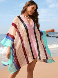 Hazel Blues® |  Openwork Color Block Plunge Cover-Up