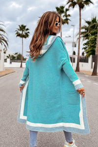 Hazel Blues® |  Pocketed Contrast Long Sleeve Hooded Cardigan