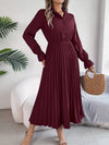 Hazel Blues® |  Pleated Half Button Long Sleeve Midi Dress