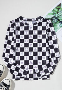 Hazel Blues® |  Checkered Mock Neck Long Sleeve Top