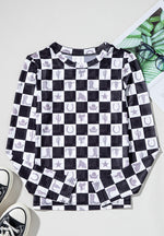 Hazel Blues® |  Checkered Mock Neck Long Sleeve Top