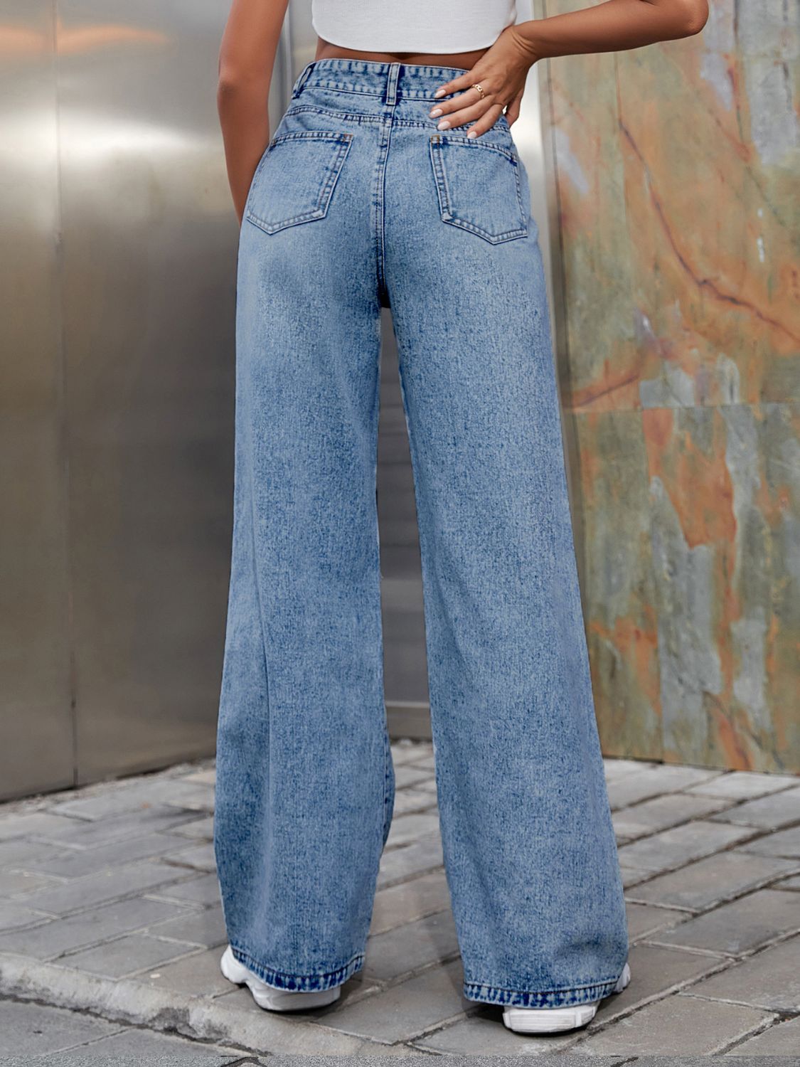 Hazel Blues® |  Distressed Wide Leg Jeans with Pockets