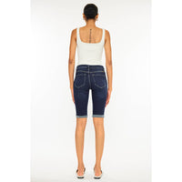 Hazel Blues® |  Kan Can High Rise Fly Button Bermuda Shorts: Dark Wash