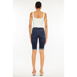 Hazel Blues® |  Kan Can High Rise Fly Button Bermuda Shorts: Dark Wash