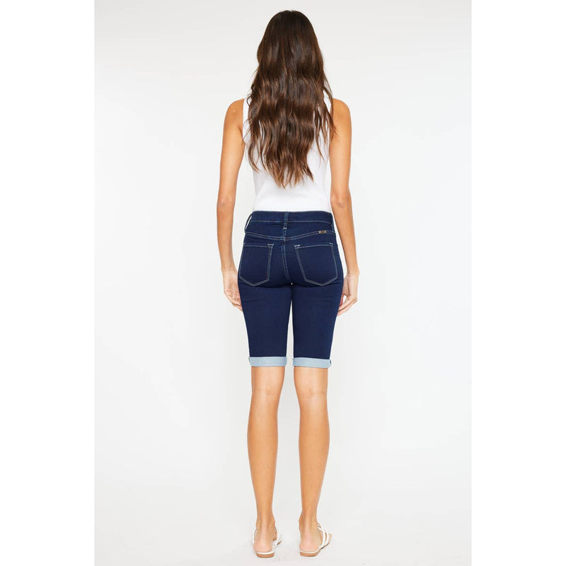 Hazel Blues® |   Kan Can Stone Wash Bermuda Shorts: Dark